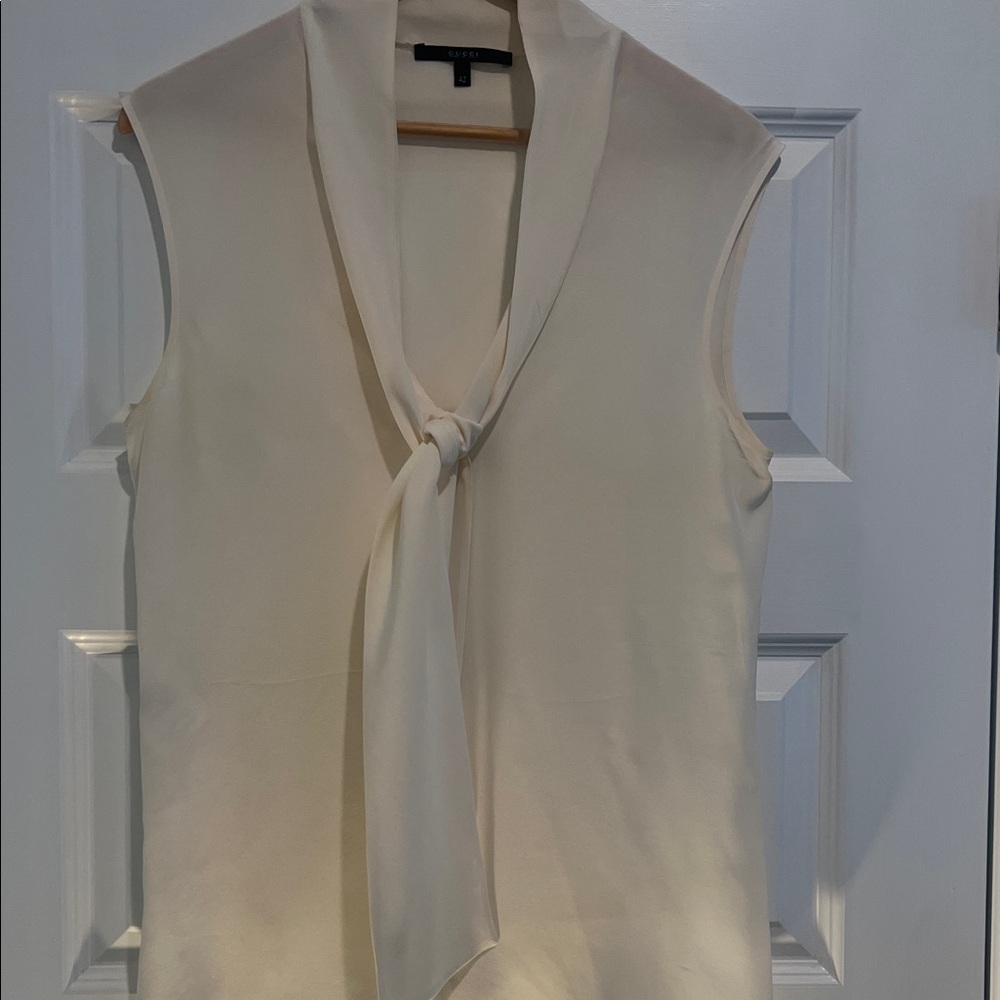 Gucci Cream Sleeveless Blouse with Tie